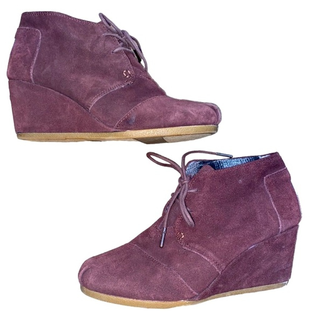 Tom’s lace up wedge ankle booties brown size 8 1/2